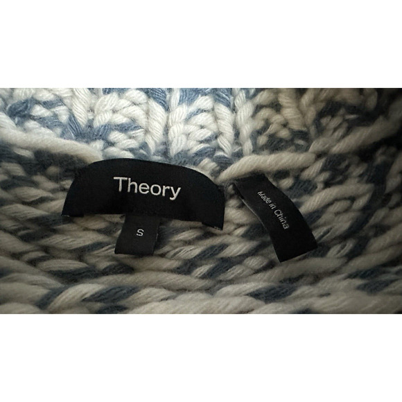 NEW $495 Theory Blue Chevron Sweater in Felted Wool-Cashmere Fair Isle sz S - Picture 6 of 7